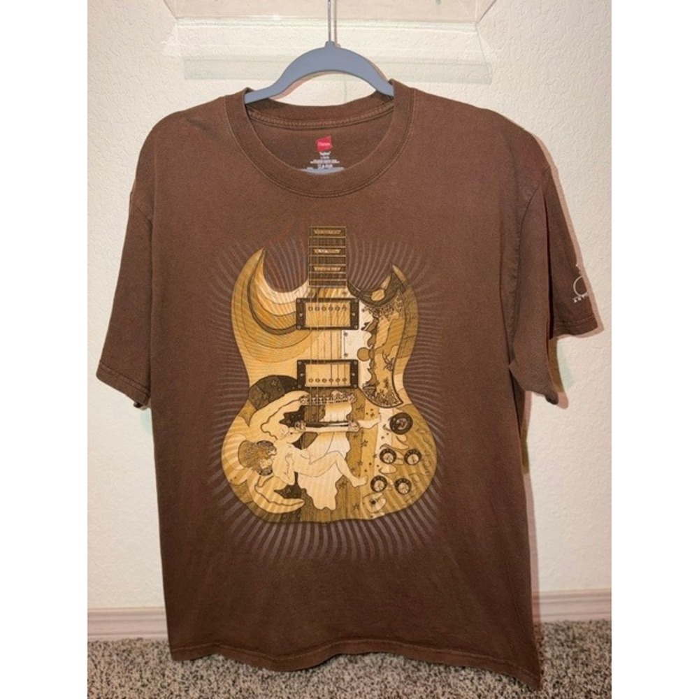 Eric Clapton 2010 North America Tour T-Shirt Mens Large Brown SG Guitar Graphic